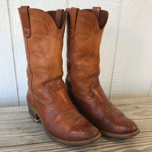 Vintage Landis Mens Buffalo Brown Leather Cowboy Western Boots 9 D 94046 USA